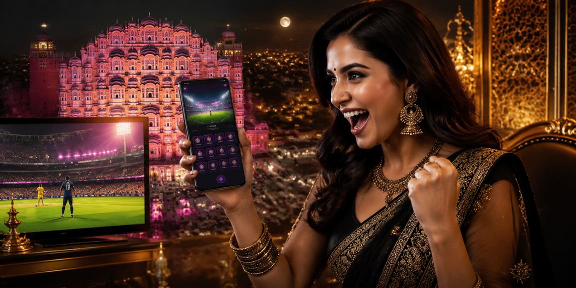 Jaipur Hawa Mahal with colorful lights and people