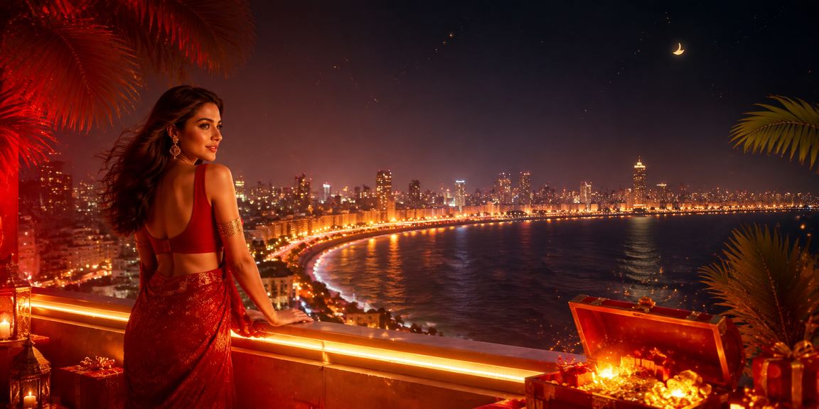 Scenic Mumbai Marine Drive at sunset with city lights